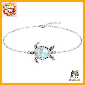 Sterling Silver Anklet Boho Chic Tree of Life Sea Turtle Jewelry Minimal
